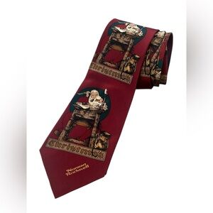 Norman Rockwell Vintage Festive Red Christmas Neck Tie Santa NWT 1994 90s